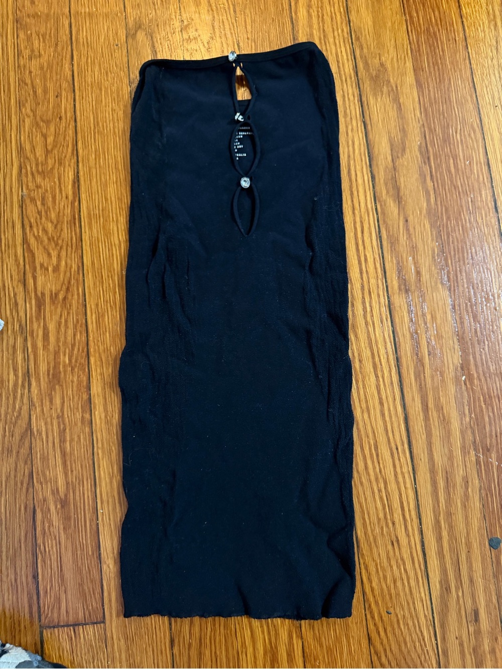 White Fox Black Bodycon Midi Skirt with Jewel Button Detail